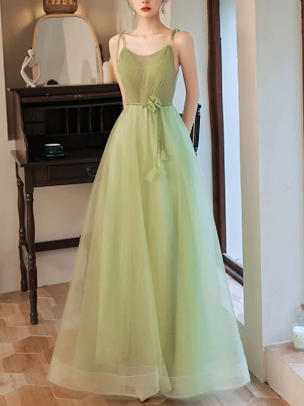 Simple Green Tulle Long Prom Dress, Green Bridesmaid Dresses