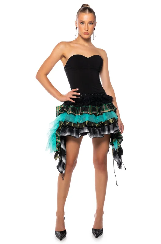 KIANNA STRAPLESS RUFFLED MINI DRESS