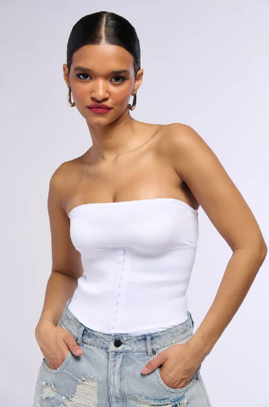 SNATCHED CORSET STRAPLESS BODYSUIT IN WHITE