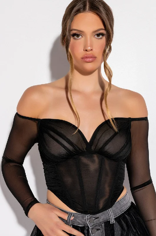 GOOD 4 U LONG SLEEVE MESH BUSTIER BLACK