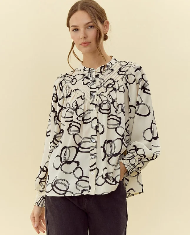 Plus Abstract Print Long Sleeve Top