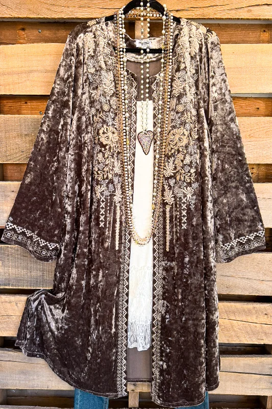 AHB EXCLUSIVE: Long Velvet Embroidery Cardigan - Bronze