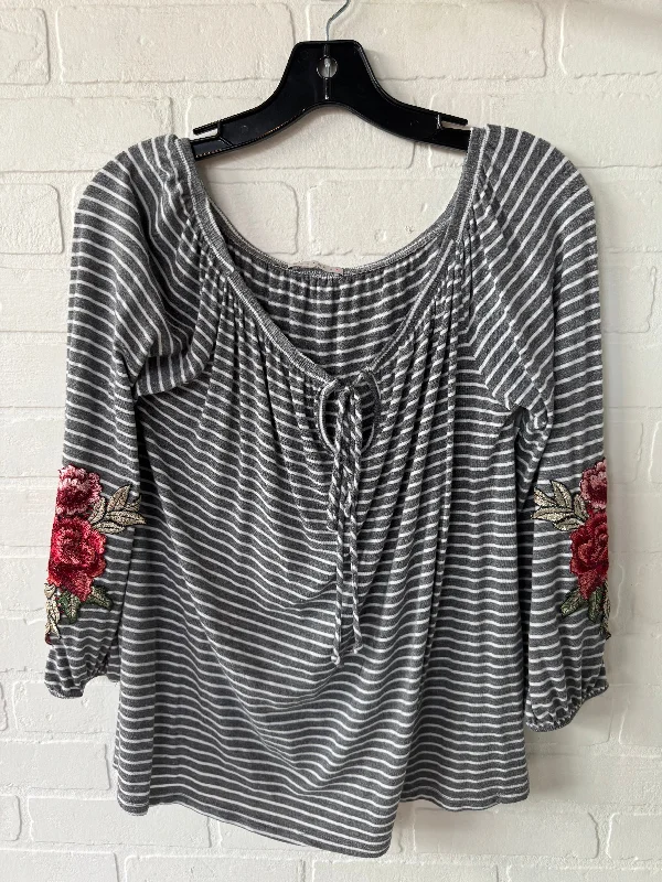 Top 3/4 Sleeve By West Kei In Grey & White, Size: L