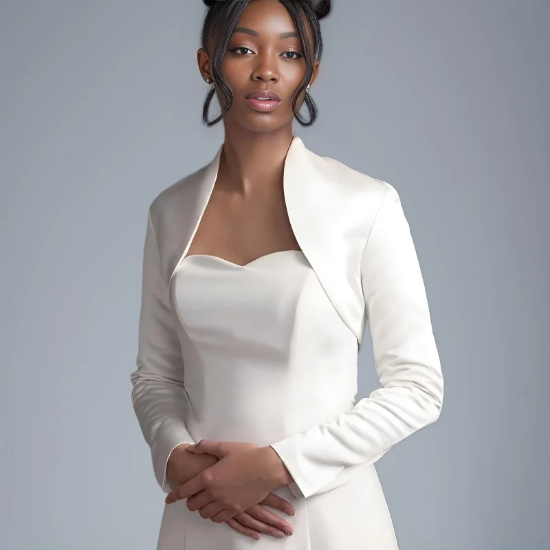 Long Sleeve Satin Wedding Jacket with Collar