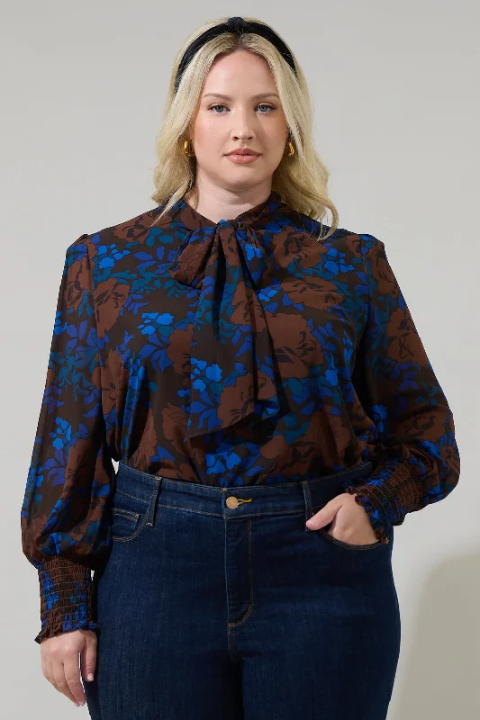 Lebanon Floral Etienne Tie Neck Long Sleeve Blouse Curve