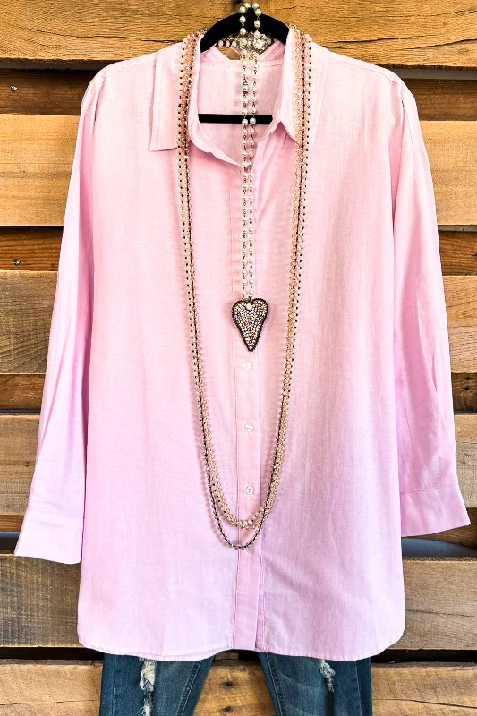 A Long For The Ride Oversized Button up Blouse - Light Pink