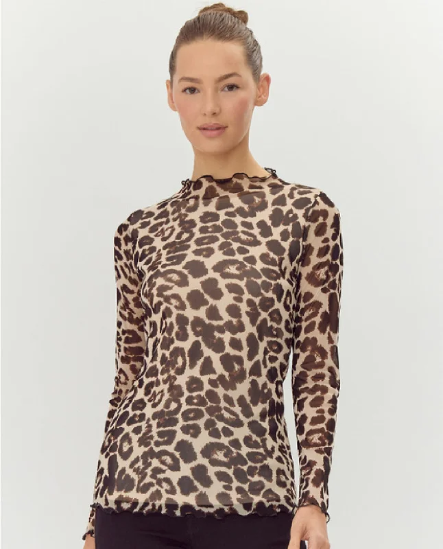 Long Sleeve Animal Print Mesh Top