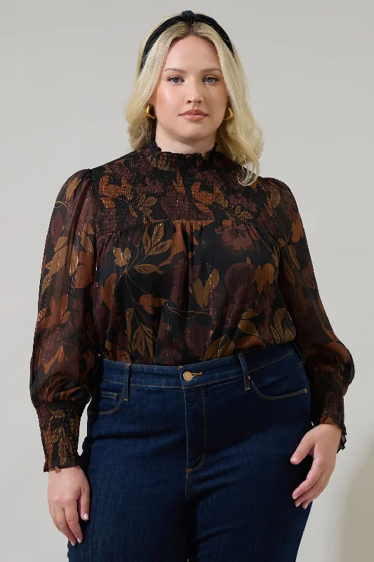 Larba Floral Sunnie Long Balloon Sleeve Top Curve