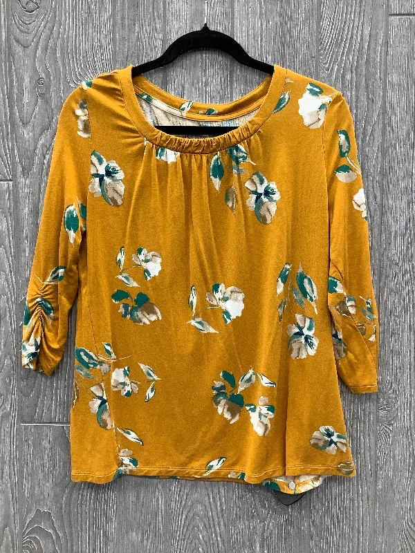 Top 3/4 Sleeve By Croft And Barrow In Yellow, Size: S