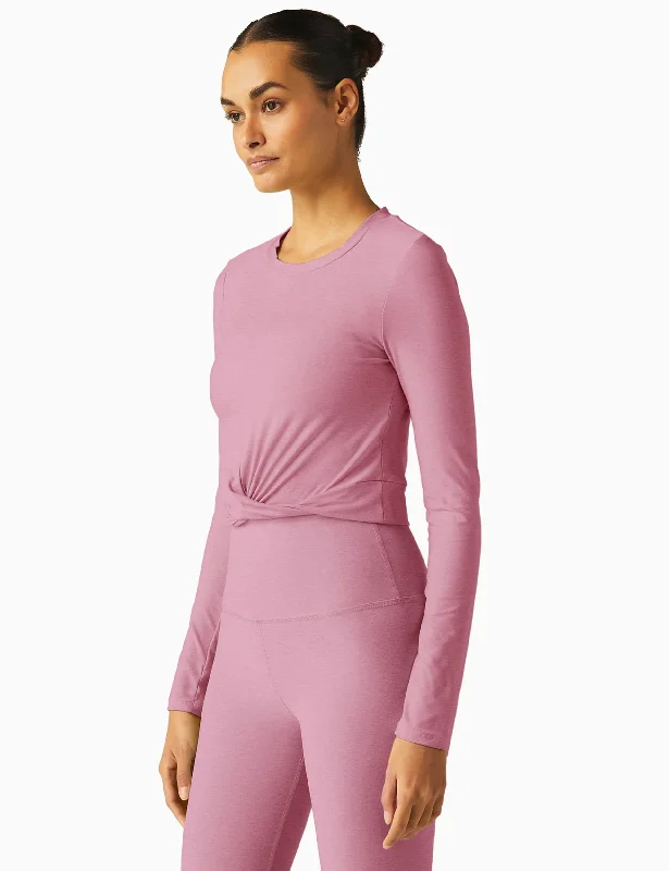 Featherweight Center Stage Cropped Long Sleeve Pullover - Pink Haze Heather