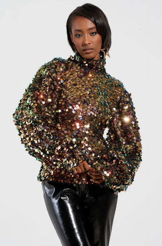 PARTY STARTER SEQUIN LONG SLEEVE BLOUSE