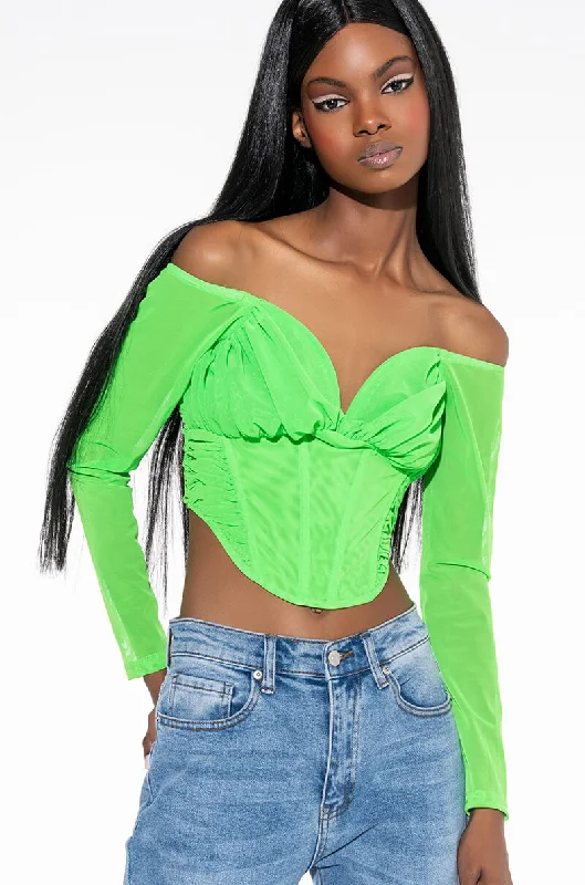 GOOD 4 U LONG SLEEVE MESH BUSTIER NEON GREEN