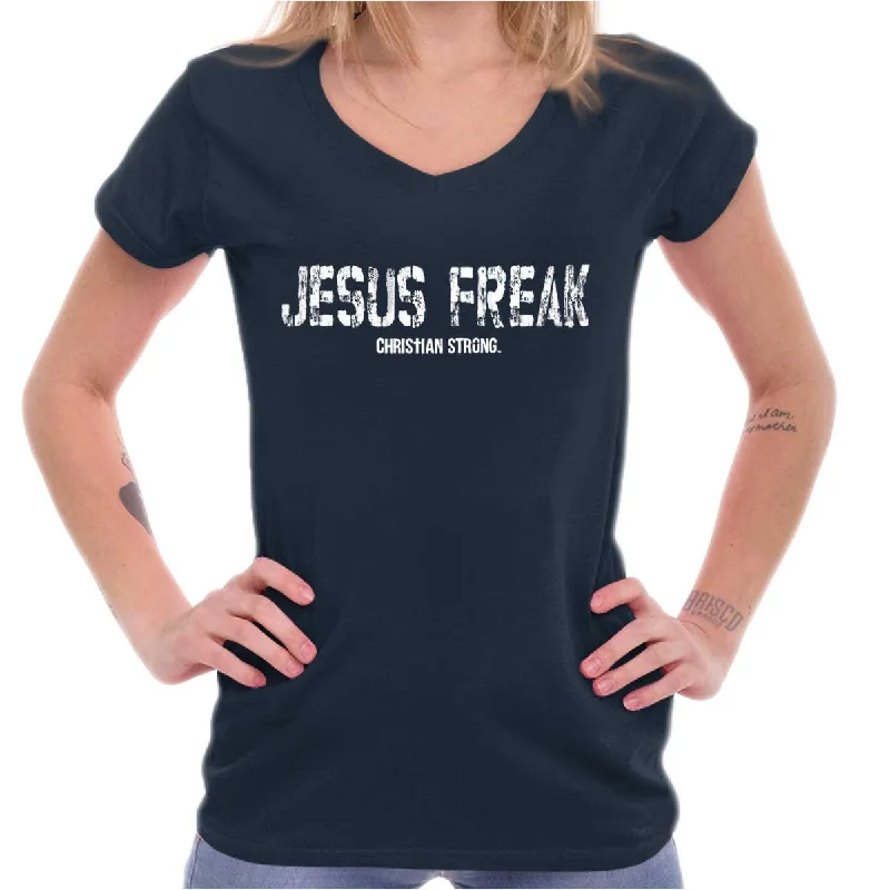 Christian Strong - Jesus Freak Printed - Junior Fitted V-Neck T-Shirt