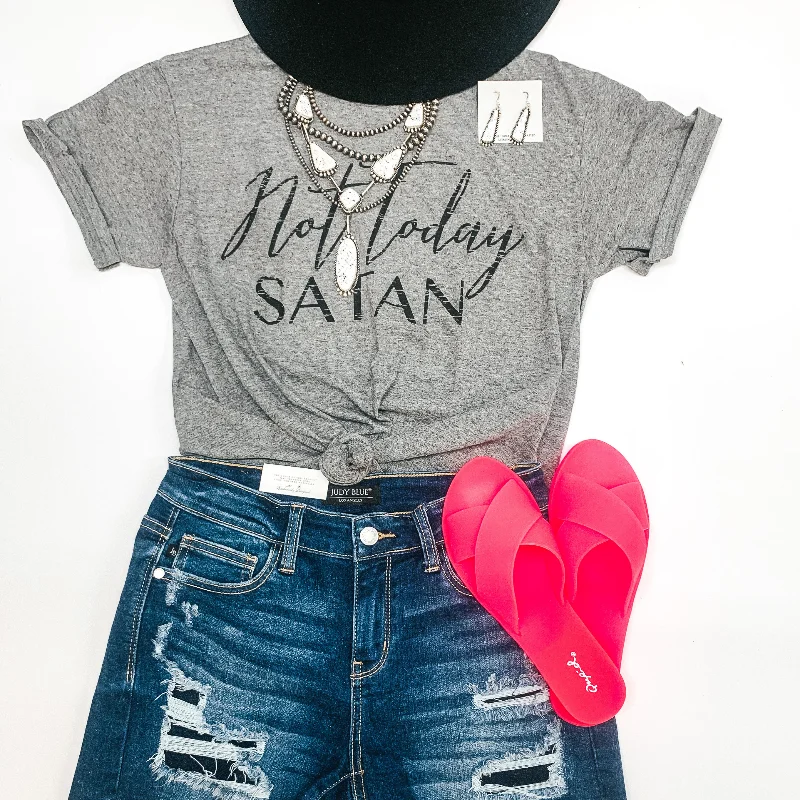 Not Today Satan Short Sleeve Graphic Tee in Heather Grey