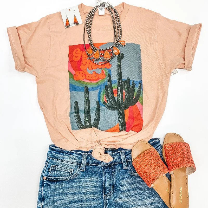 Golden Hour Babe Short Sleeve Saguaro Graphic Tee in Peach Pink