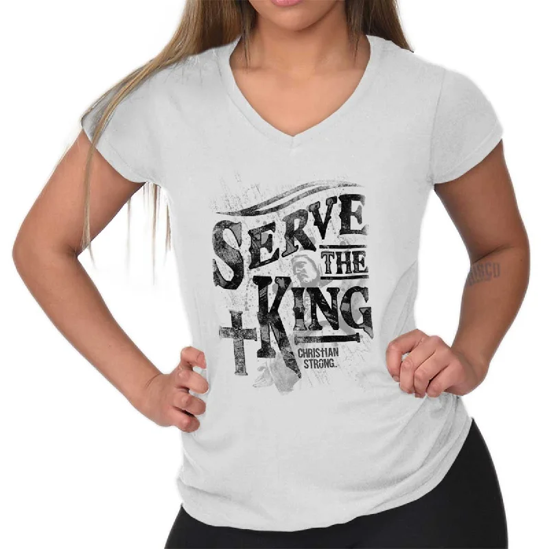 Serve The King Jesus Christ Junior Fit V-Neck T-Shirt