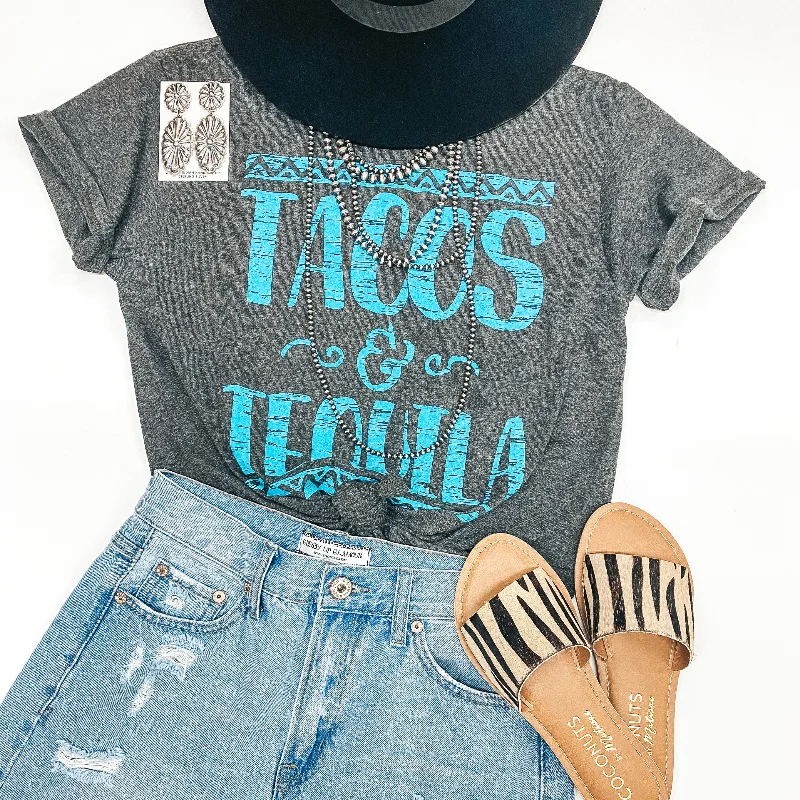 Last Chance Size Small | Tacos and Tequila Short Sleeve Graphic Tee in Grey