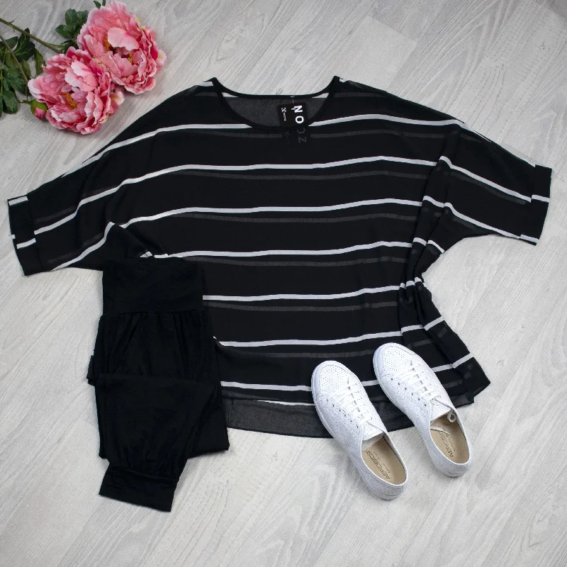 PRE-ORDER** B&W Stripe Draped Top - Vogue Collection