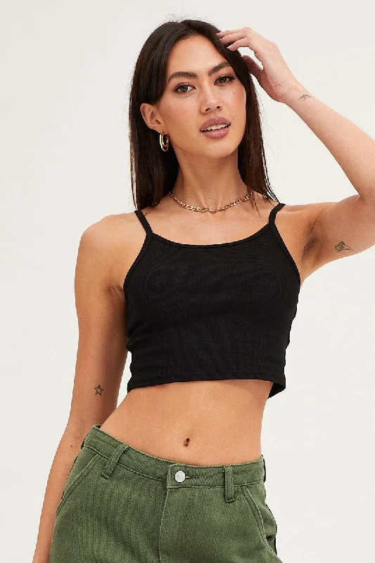 Black Crop Singlet Top