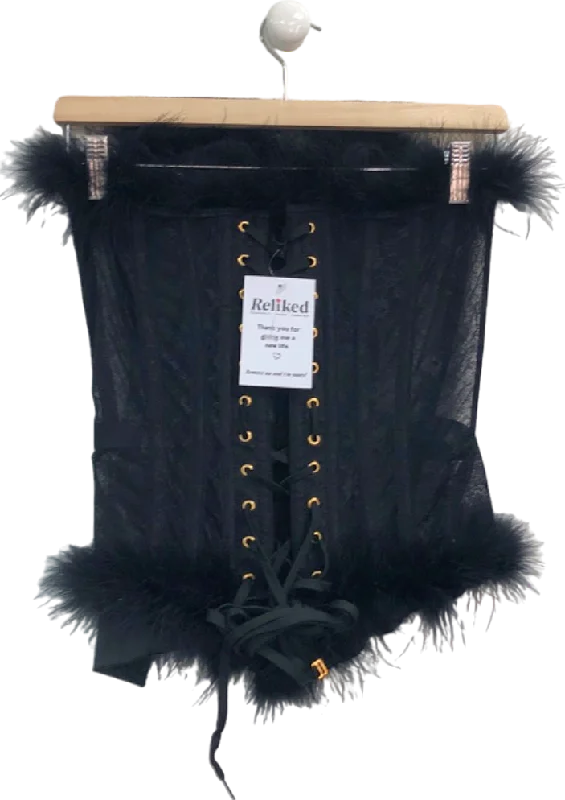 Black Feather Trim Corset One Size