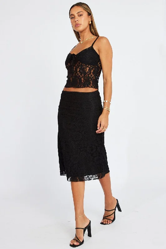 Black Lace Skirt High Rise