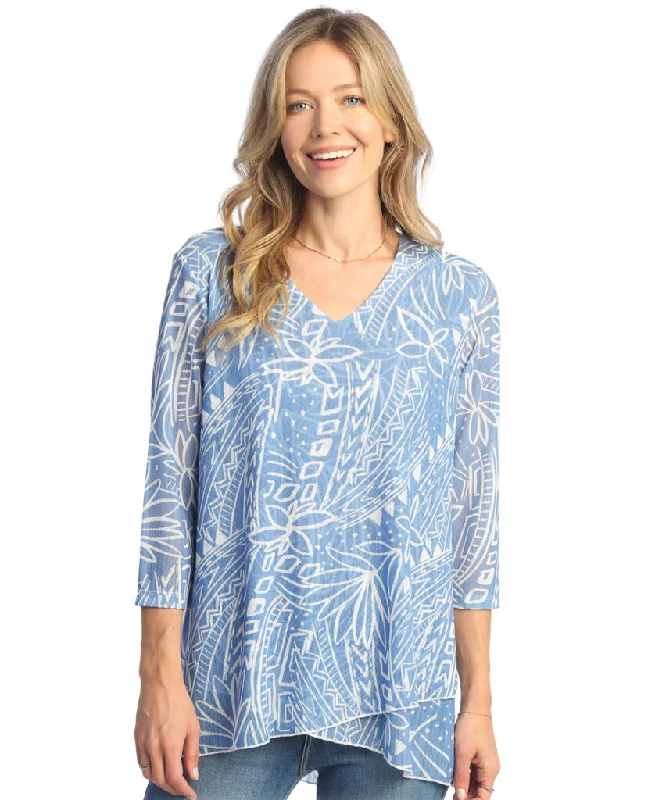 Jess & Jane "Tropic" Crepe Mesh Criss Cross Hem Tunic Top - CM2-1902