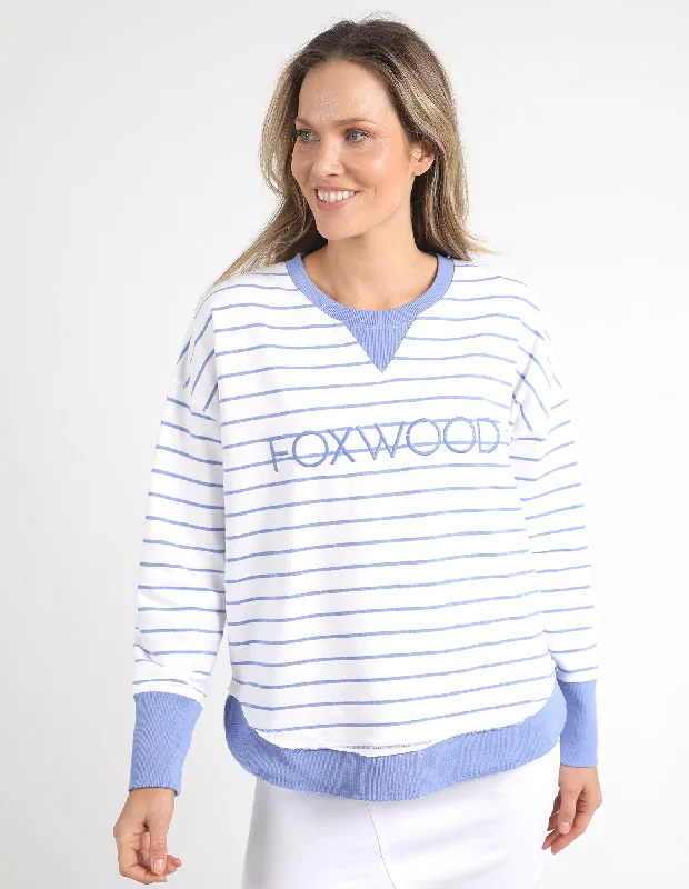 Foxwood Neon Simplified Stripe Crew White/Neon Blue