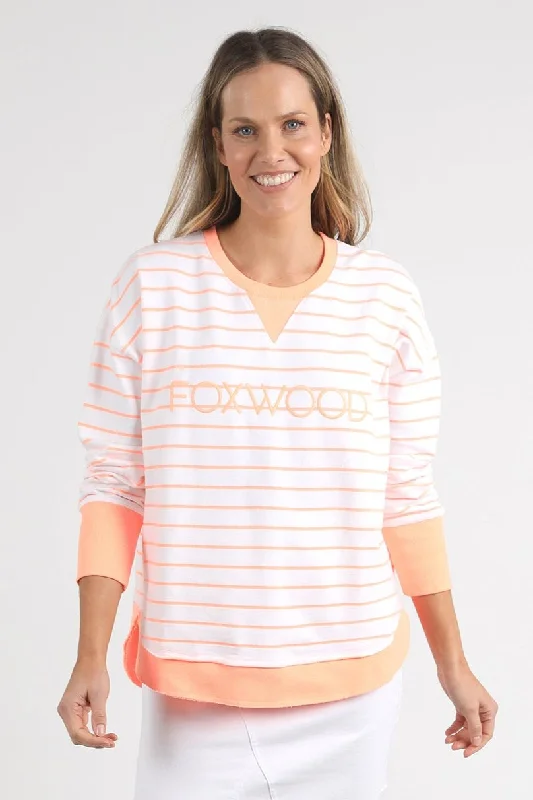 Foxwood Neon Simplified Stripe Crew White/Neon Peach