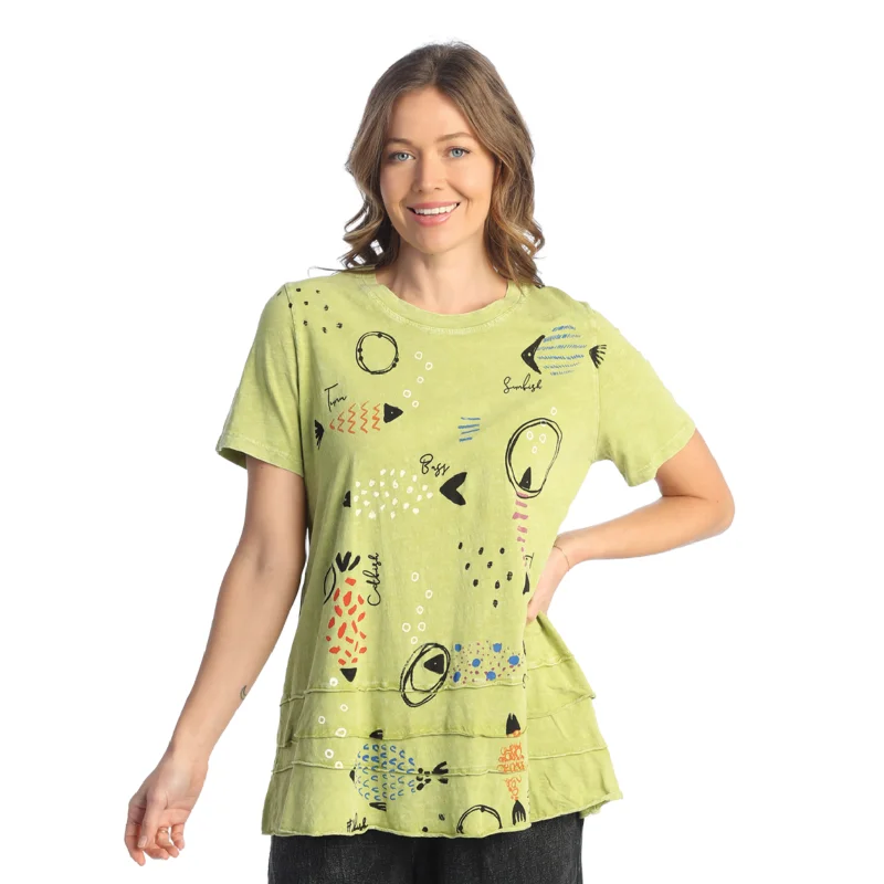 Jess & Jane “Bahamas" Abstract Print Layered Short Sleeve Top - M82-1823