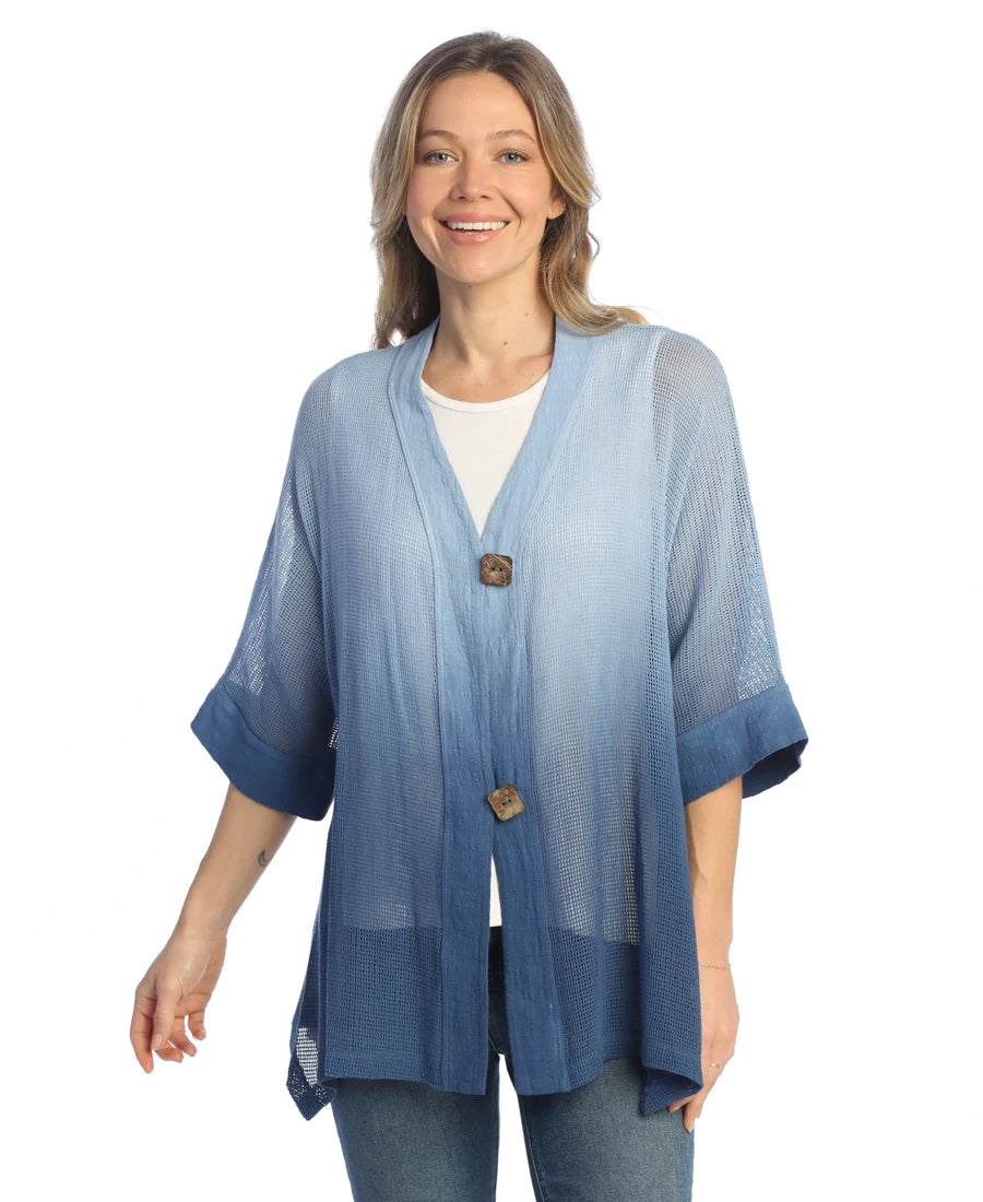 Jess & Jane Mineral Washed Flounce Hem Mesh Cardigan - M116-2012-EB