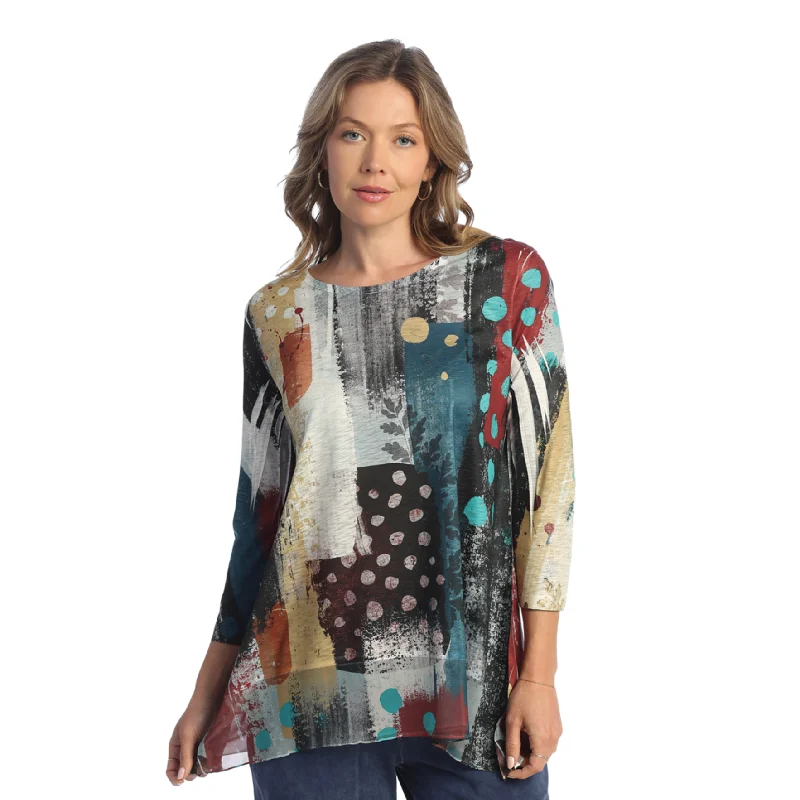 Jess & Jane "Tundra" Abstract Print Chiffon Hem Tunic Top - 63-1851