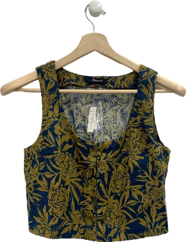 Madewell Blue/Yellow Floral Cropped Vest Top UK XS