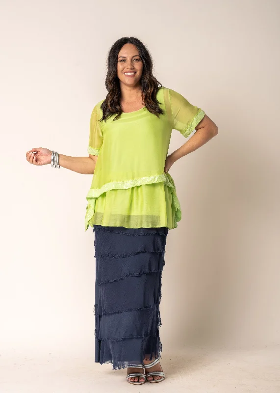 Malaika Silk Top in Lime Splice