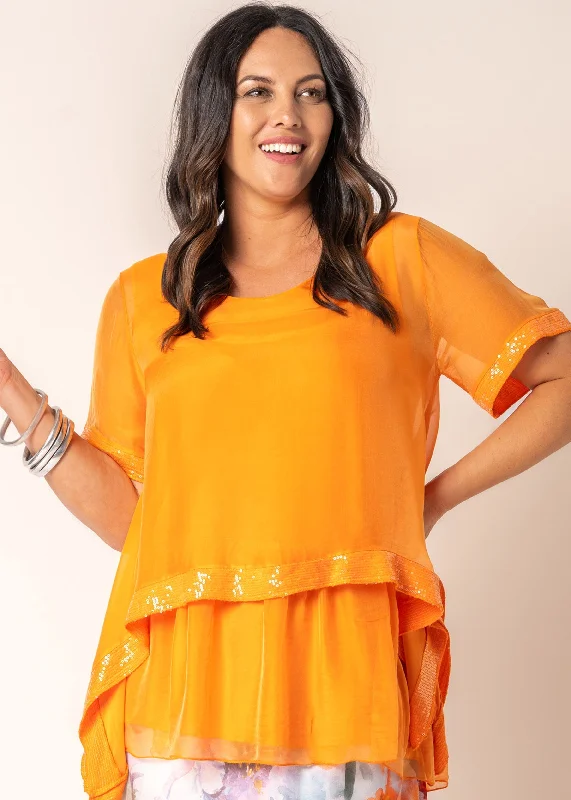 Malaika Silk Top in Sunset Orange