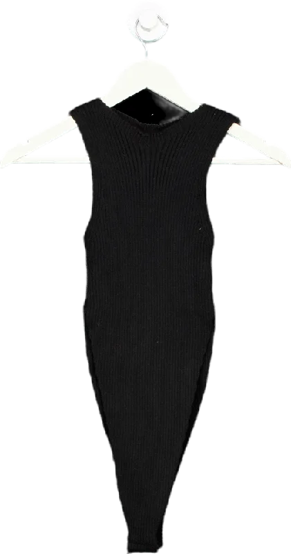 MissyEmpire Black Ribbed Bodysuit with Separate Sleeves UK 14