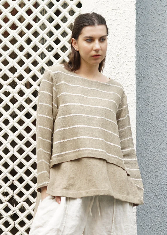 Peony Linen Blend Top in Latte