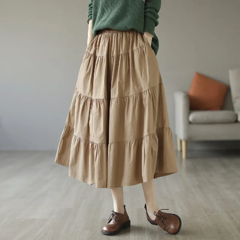 Spring Cotton Solid Patchwork Loose Skirt