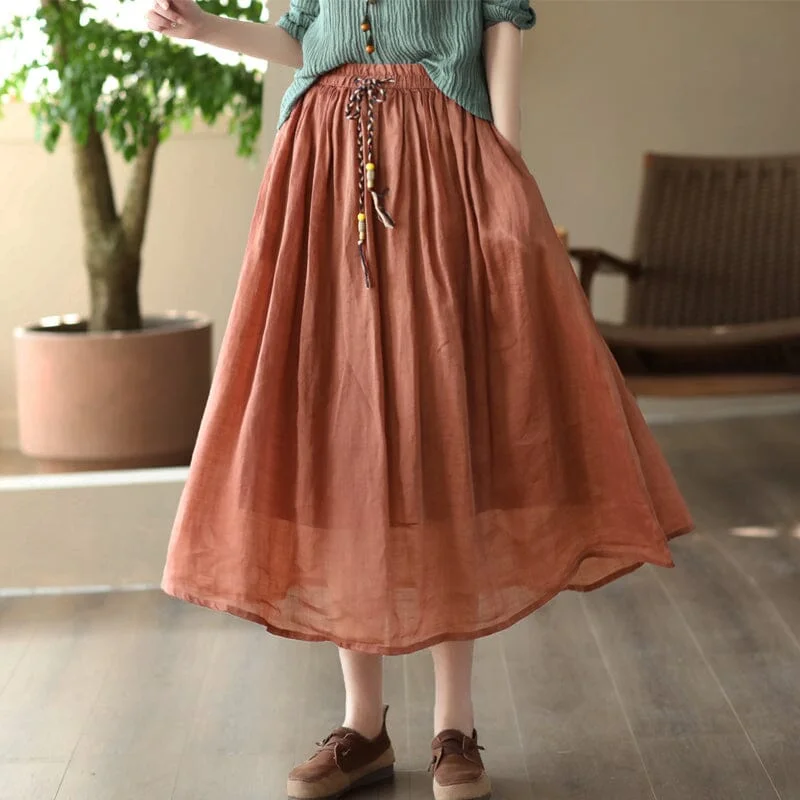 Spring Retro Loose Linen A-Line Skirt