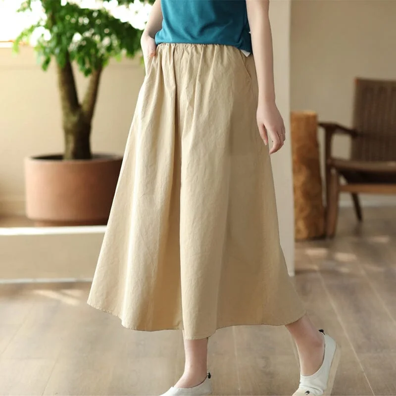 Spring Summer Casual Solid Cotton A-Line Skirt