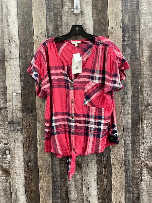 Top Short Sleeve By Cme In Plaid Pattern, Size: Xl