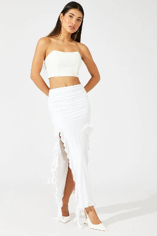 White Ruffle Maxi Skirt