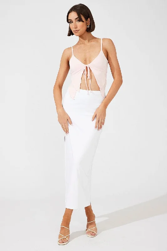 White Supersoft Maxi Skirt Side Split