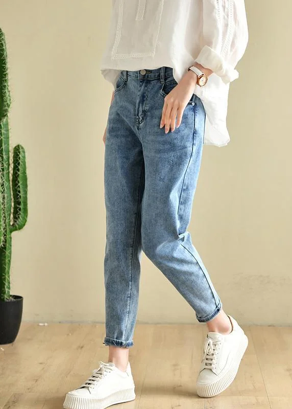 Classy Denim Blue Patchwor Cotton Pants