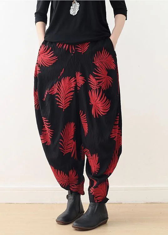 Diy Red Print Harem Cotton Pants