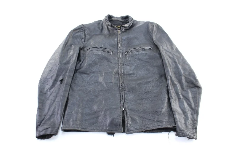 70's Brooks Black Leather Zip Up Jacket