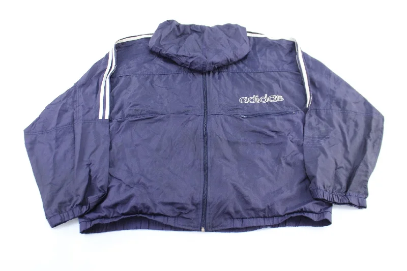 80's Adidas Embroidered Logo Navy Blue & White Striped Zip Up Jacket