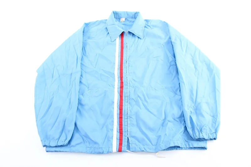 80's Blue, Red, & White Striped Racing Zip Up Jacket