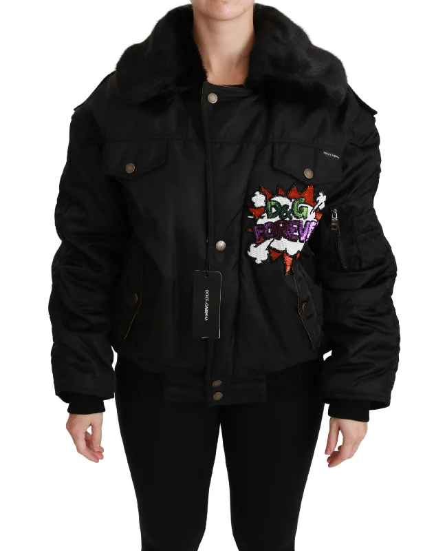 Elegant Black Bomber Jacket With Detachable Features