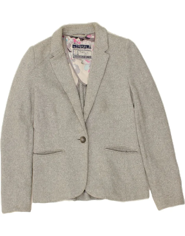 JOULES Womens 1 Button Blazer Jacket UK 10 Small Grey Cotton