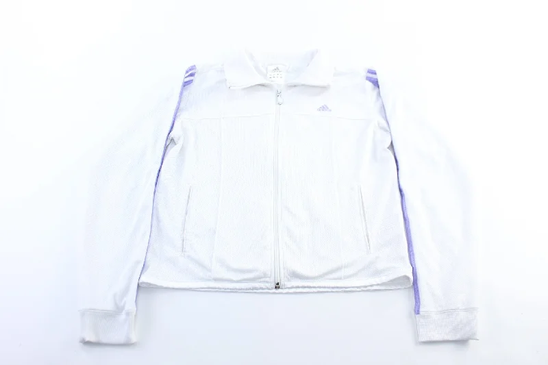 Women's Adidas Embroidered Logo White & Purple Striped Zip Up Jacket